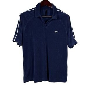Fabletics Island Terry Popover Mens Large Navy Blue Collared Polo Shirt Beach